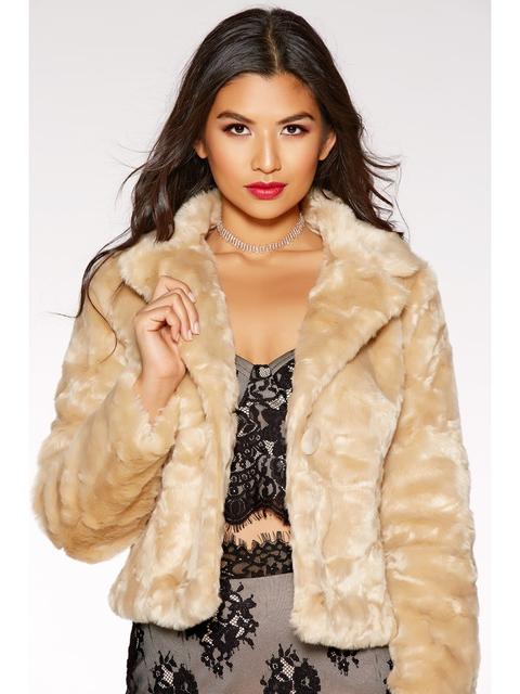 Stone Faux Fur One Button Short Jacket