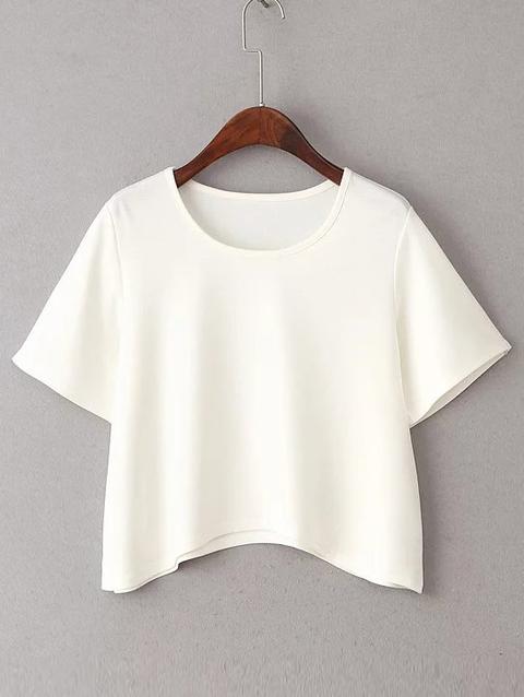 Camiseta De Manga Corta Con Bajo Redondeado - Blanco
