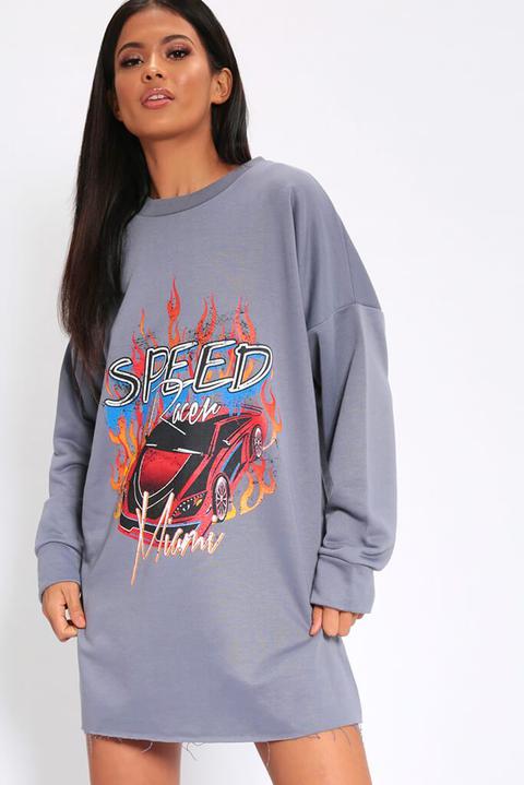 Petrol Blue Speed Racer Distressed Hem Sweatshirt Dress