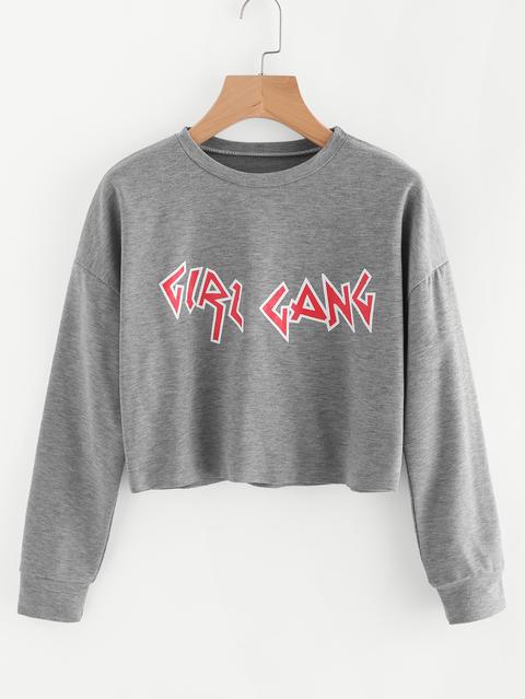 Sudadera Corta Con Estampado De Letras