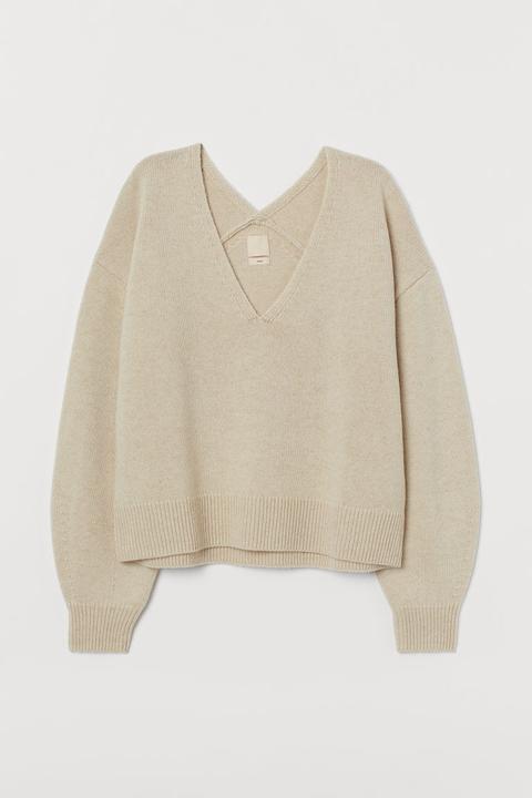 Knitted Wool Jumper - Beige