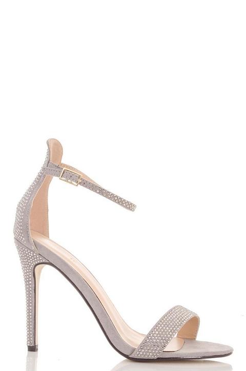 Grey Diamante Barely There Sandals