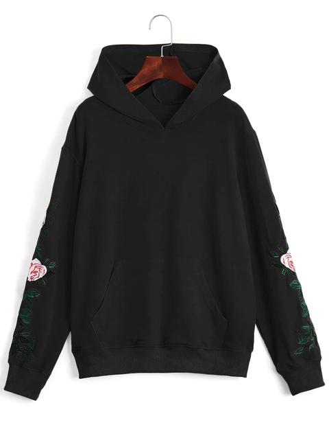 Floral Patched Front Pocket Hoodie