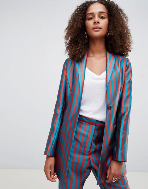 Americana De Sastre Larga De Jacquard A Rayas De Asos Design