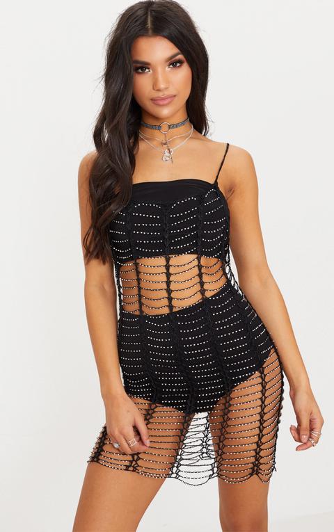 Black Crochet Beaded Dress