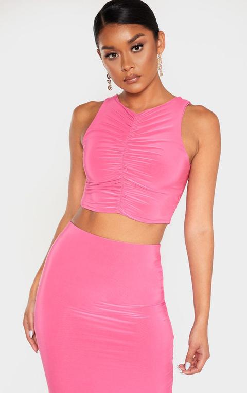 Pink Ruched Slinky Crop Top