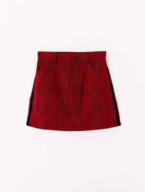 Gonna Mini Tartan Con Bande Var Rosso Scuro