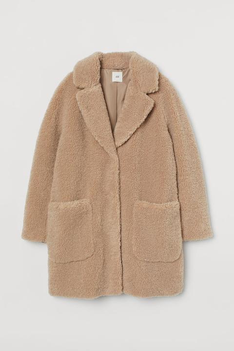 Short Faux Shearling Coat - Beige