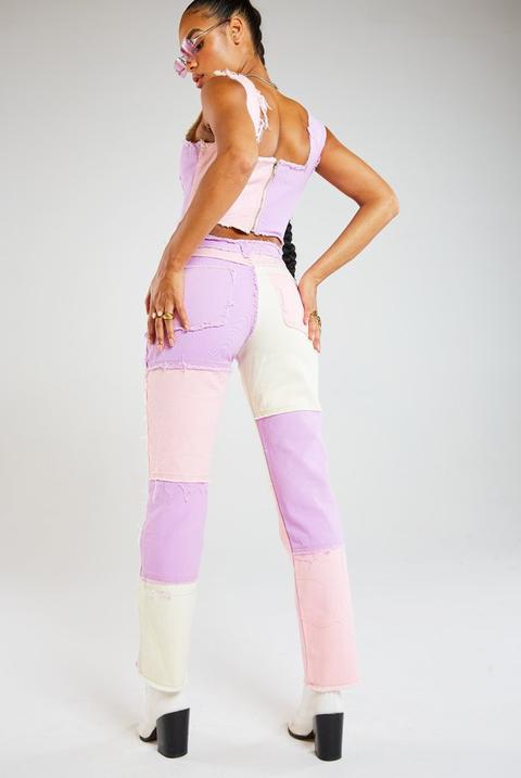 patchwork denim boyfriend jeans