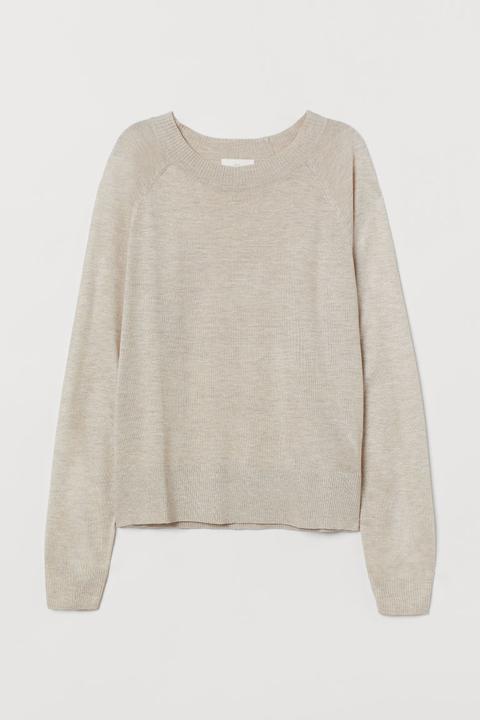 Pull En Maille Fine - Beige