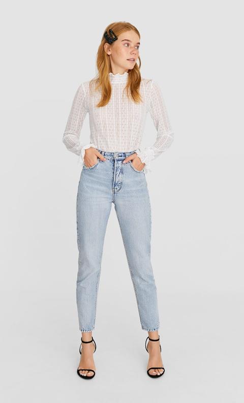 Stradivarius Jean Coupe Mom Femme Denim Clair 32