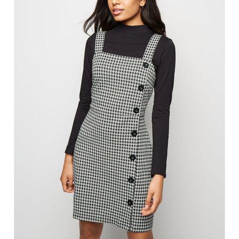 Petite - Robe Chasuble À Carreaux Vichy Noirs Boutonnée Sur Le Côté