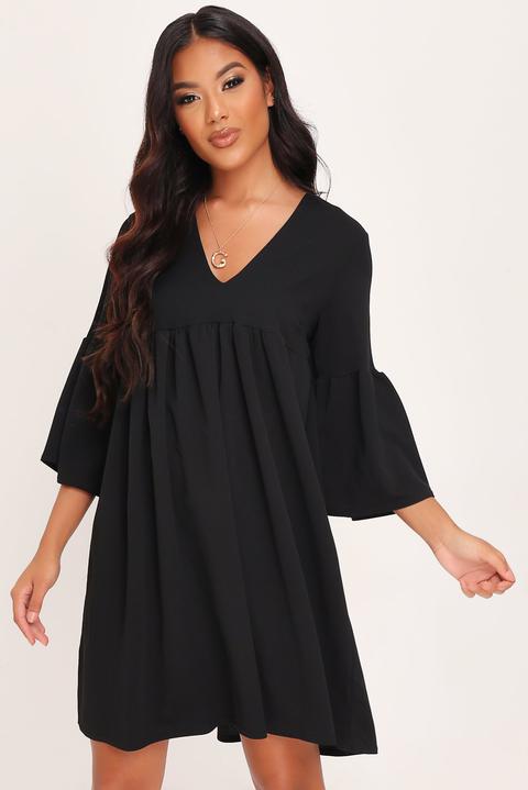 ruffle sleeve smock dress