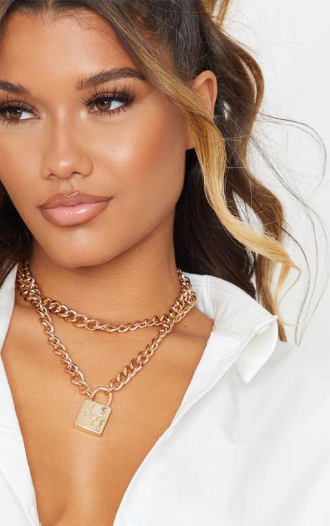 Prettylittlething Gold Padlock Chunky Chain Layering Necklace