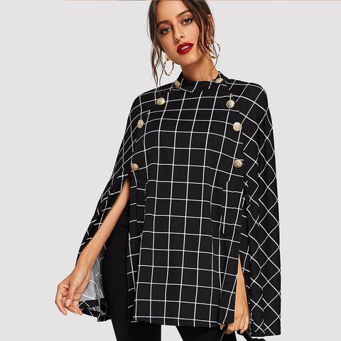 Cappotto Poncho Imitato Con Doppio Bottone