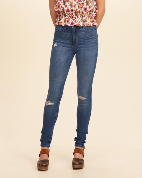 Jeans Superajustados De Tiro Alto Hollister