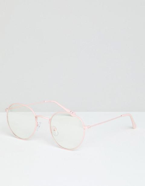 Asos Design Round Glasses In Pink With Clear Lens