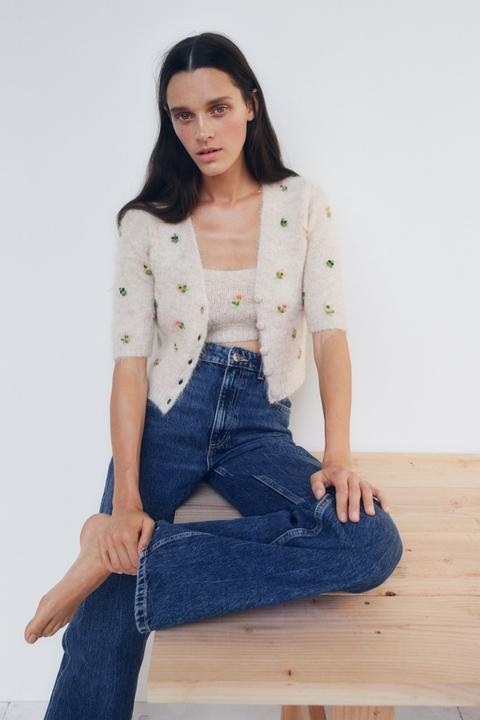 Top Cropped Abalorios Bordados