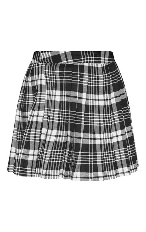 Black woven check outlet pleated tennis skirt