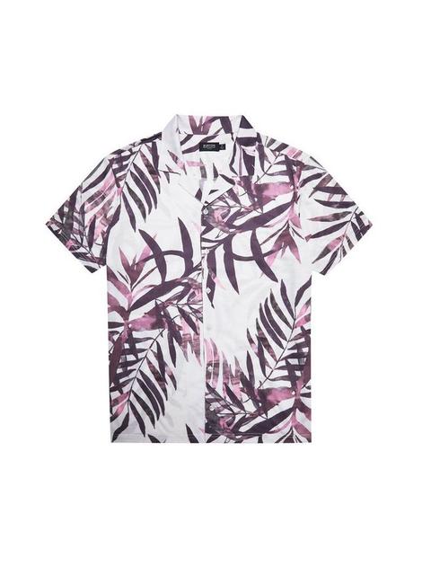 White Leaf Print Revere Jersey Shirt