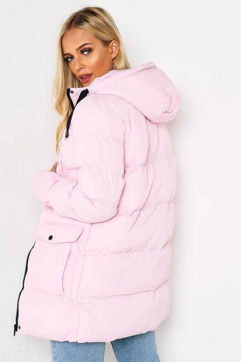 pink longline puffer jacket