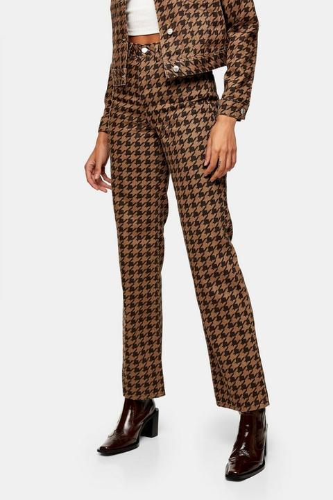 Brown Houndstooth 90s Straight Jeans