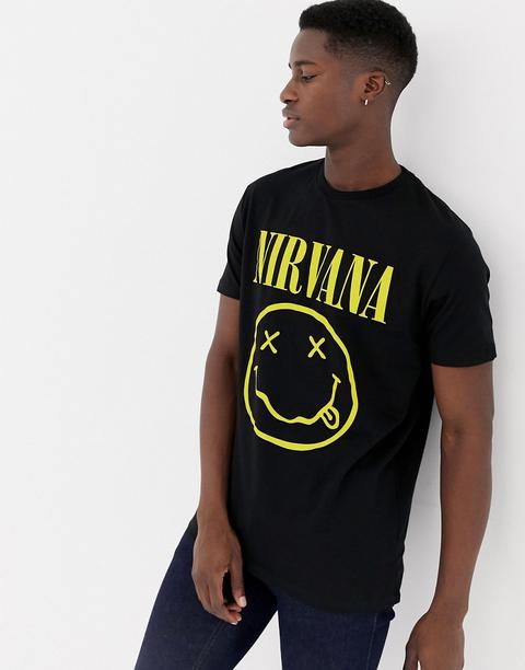 Asos Design - T-shirt Lunga Dei Nirvana Con Smile Stampato - Nero