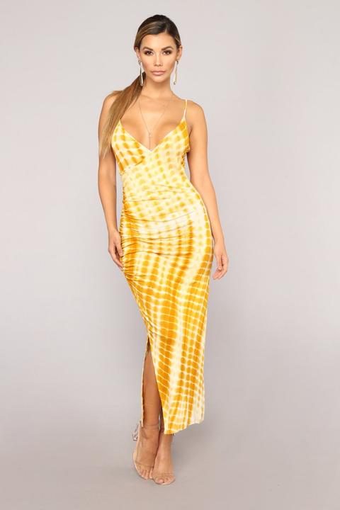 Sun And Moon Tie Dye Dress - Mustard