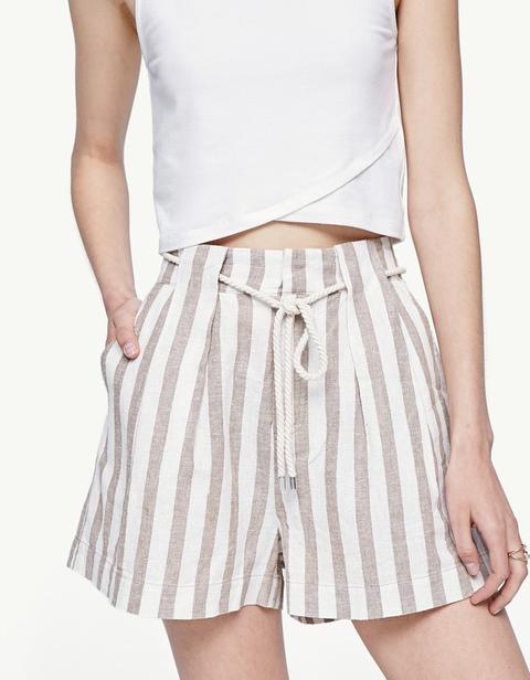 Shorts Con Cordoncino A Righe Pietra