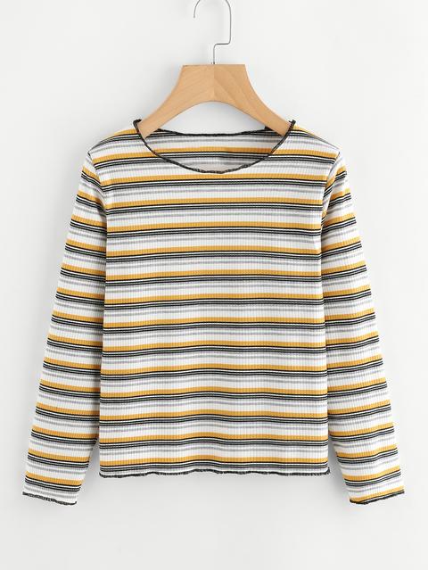 Contrast Striped Ribbed Tee