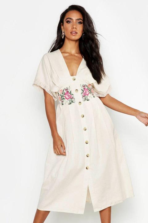 linen button midi dress