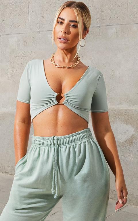 Mint Slinky Ring Detail Crop Top