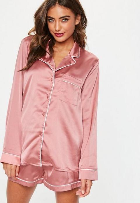 Pink Piping Detail Short Pyjama Set, Pink