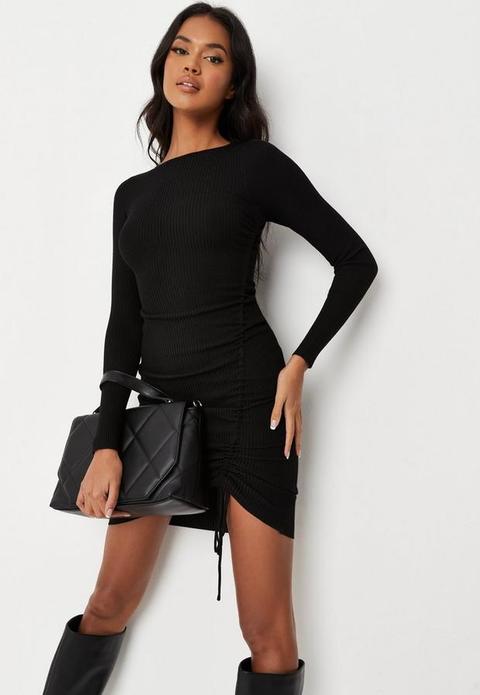Tall Black Ruched Side Mini Dress, Black