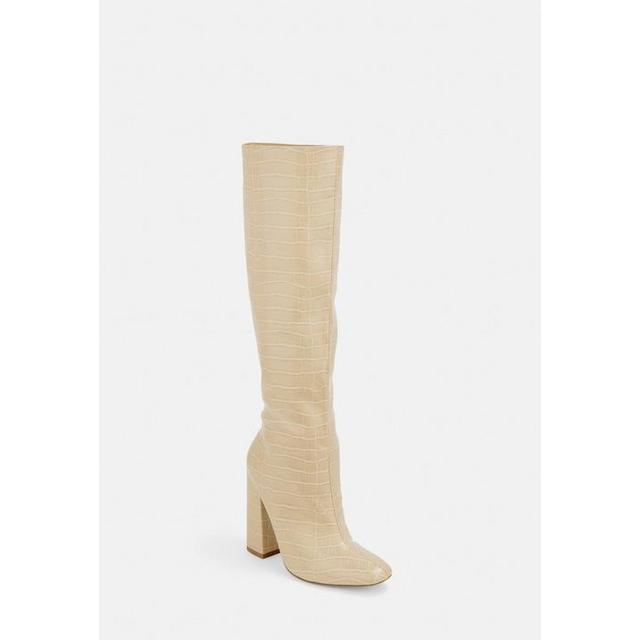 cream croc knee high boots