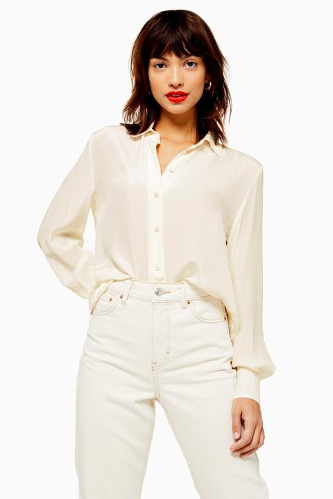 Womens Ivory Silk Shirt - Ivory, Ivory