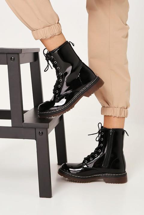 black chunky military lace up boots