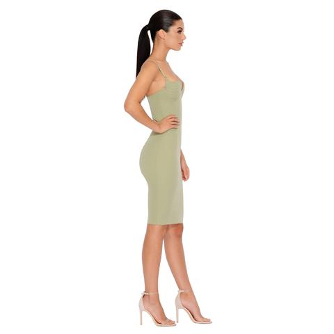 Causing A Heatwave Curved Cup Midi Dress In Sage