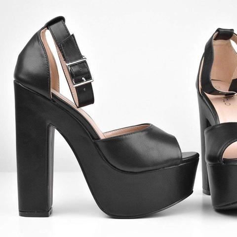 Chloe - Black Platform Heeled Sandals