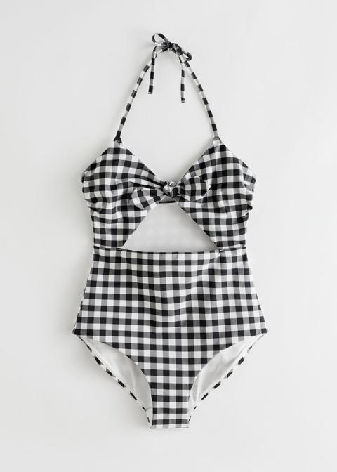 Gingham Cutout Halter Swimsuit