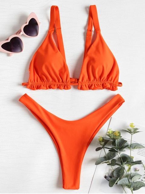 Conjunto De Bikini De Tanga Con Volantes Peacock Blue Rubber Ducky Yellow Bright Orange Red Wine