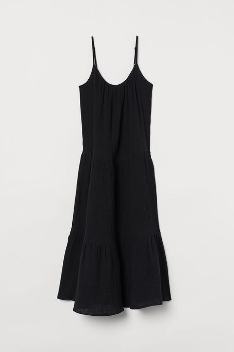 Vestido Arrugado De Algodón - Negro