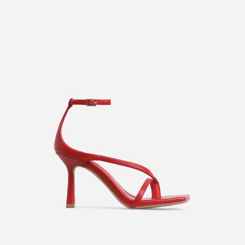 Eve Square Toe Strappy Heel In Red Faux Leather