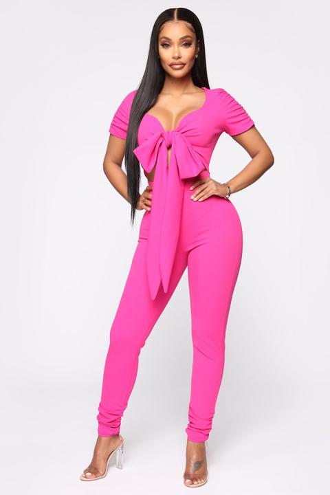 Poppy Tie Front Jumpsuit - Fuchsia