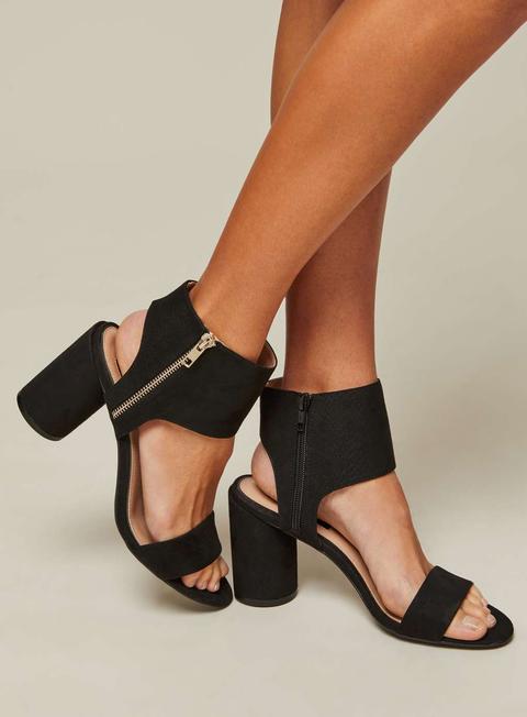 Casper Black Block Heel Zip Sandal