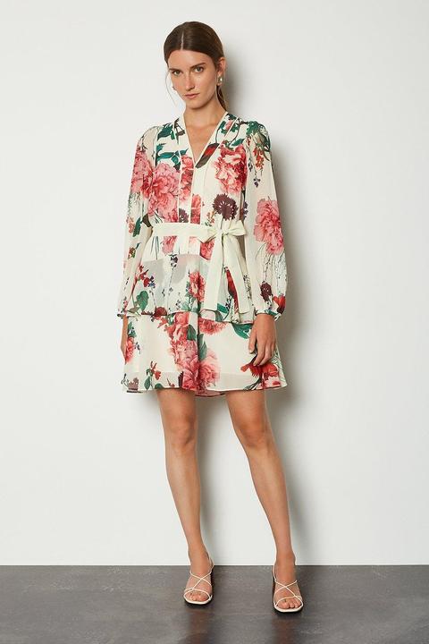 Karen Millen Rose Print Dress, Cream