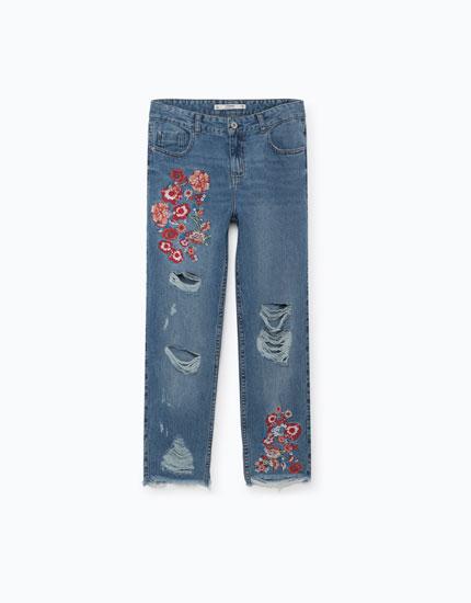 Jeans Boyfriend Slim Bordado