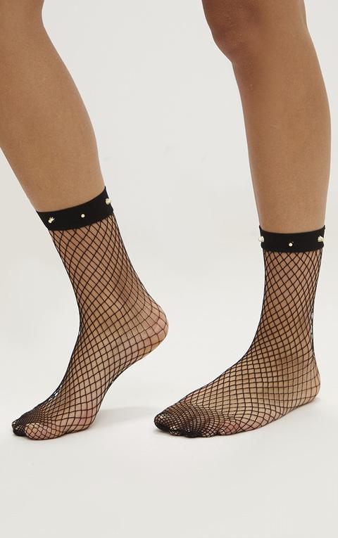 Black Studded Rib Fishnet Socks