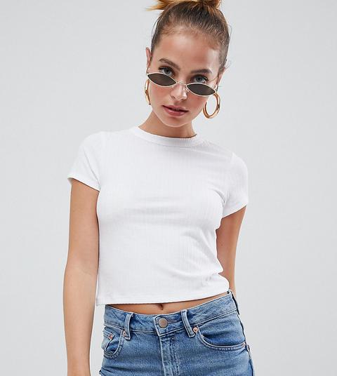 Camiseta De Canalé De Corte Slim En Blanco De Asos Design Petite