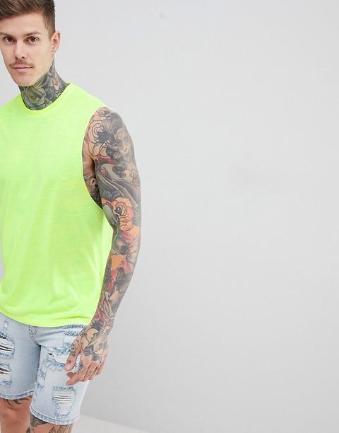 Asos Design Tank With Dropped Armhole In Neon Yellow - Yellow